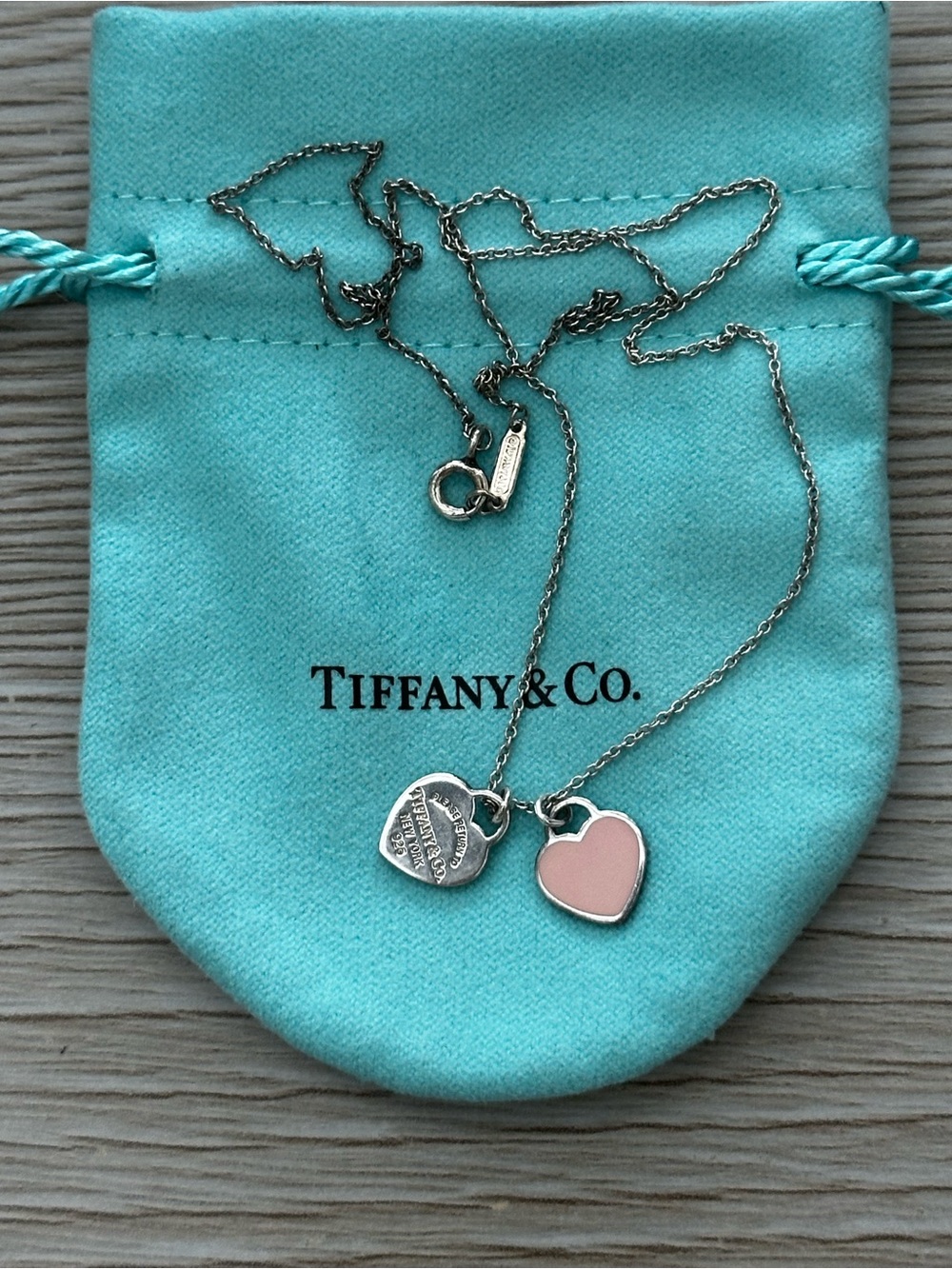 Tiffany & Co. Sterling Silver Necklace with Pink Enamel Heart Charm - Picture 4 of 9